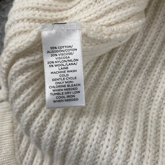 NEW LOFT Knit Sweater Women S White Crew Neck Button Shoulder - Picture 6 of 10